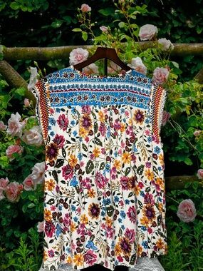 new directions Cream Boho Top with Multicolor Floral Print